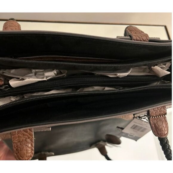 Bueno Collection Black & Brown Faux Leather Women's Handbag With Braided Handles - Picture 3 of 6